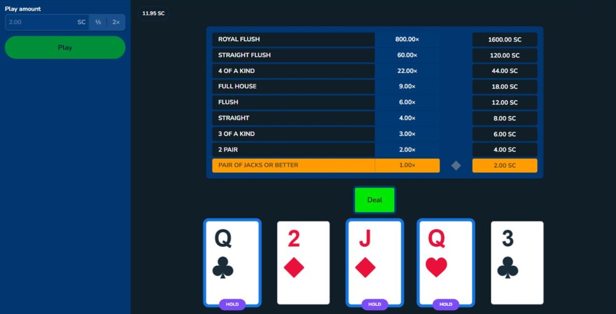 choosing cards on video poker games